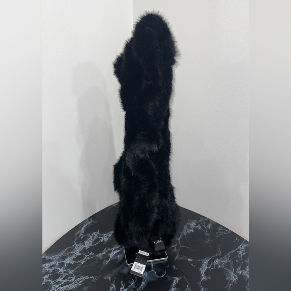 Marcus Adler 100% Rabbit Fur Ruffle Infinity Scarf Wrap BLACK AUTHENTIC NWT - Picture 2 of 8